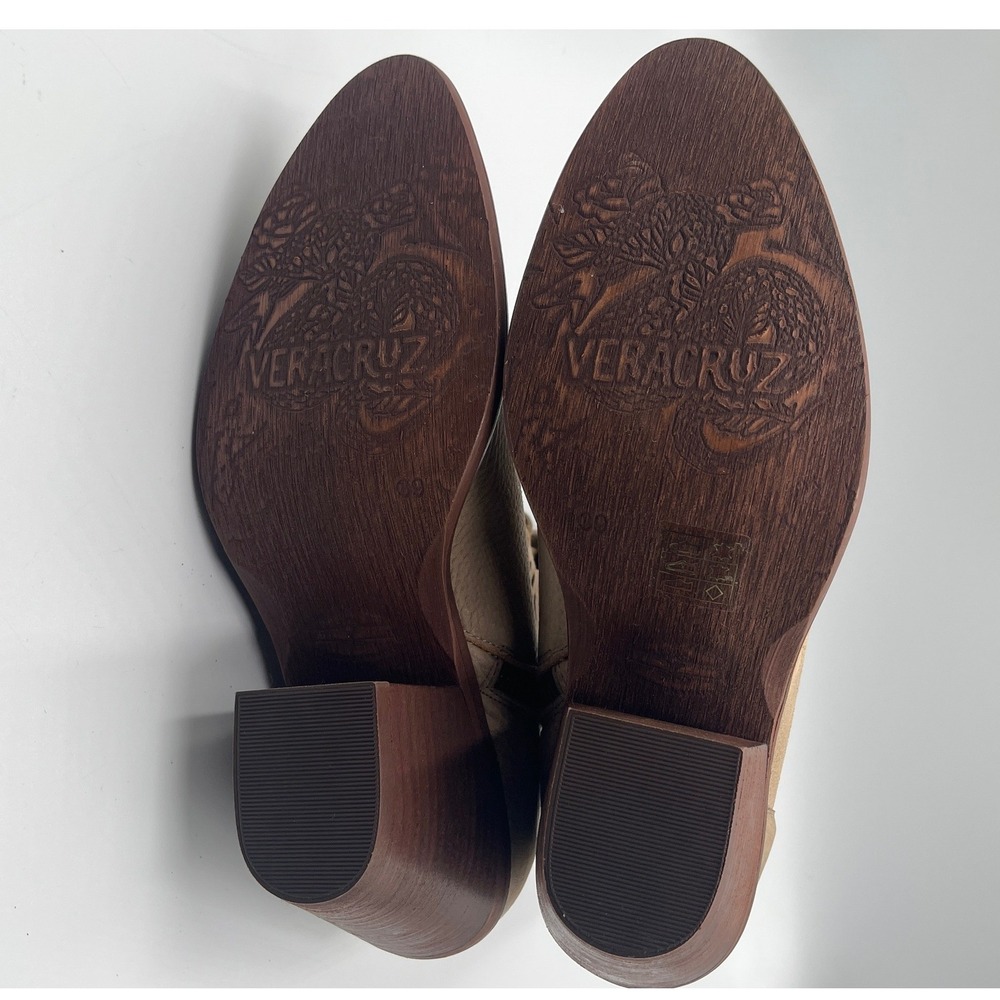 Veracruz Mallory Distressed Leather Cutout Booties EU 39 Tan Boho Made Spain - Picture 7 of 11